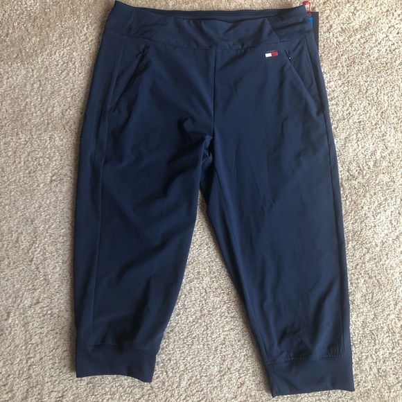 Tommy Hilfiger Sport Navy Blue capri pants size medium pull on sweats comfy - Picture 2 of 7